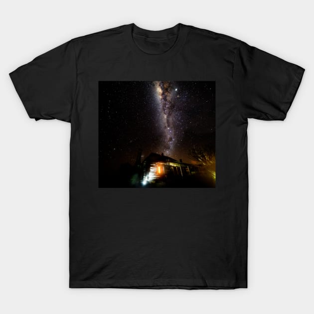 Milky Way over a log cabin T-Shirt by dags